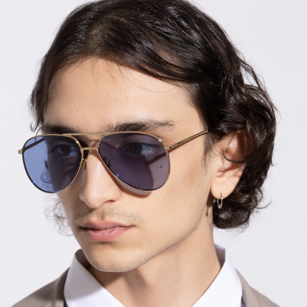NEW VALENTINO VLS-172C GOLD BLUE AVIATOR SUNGLASSES VALENTINO